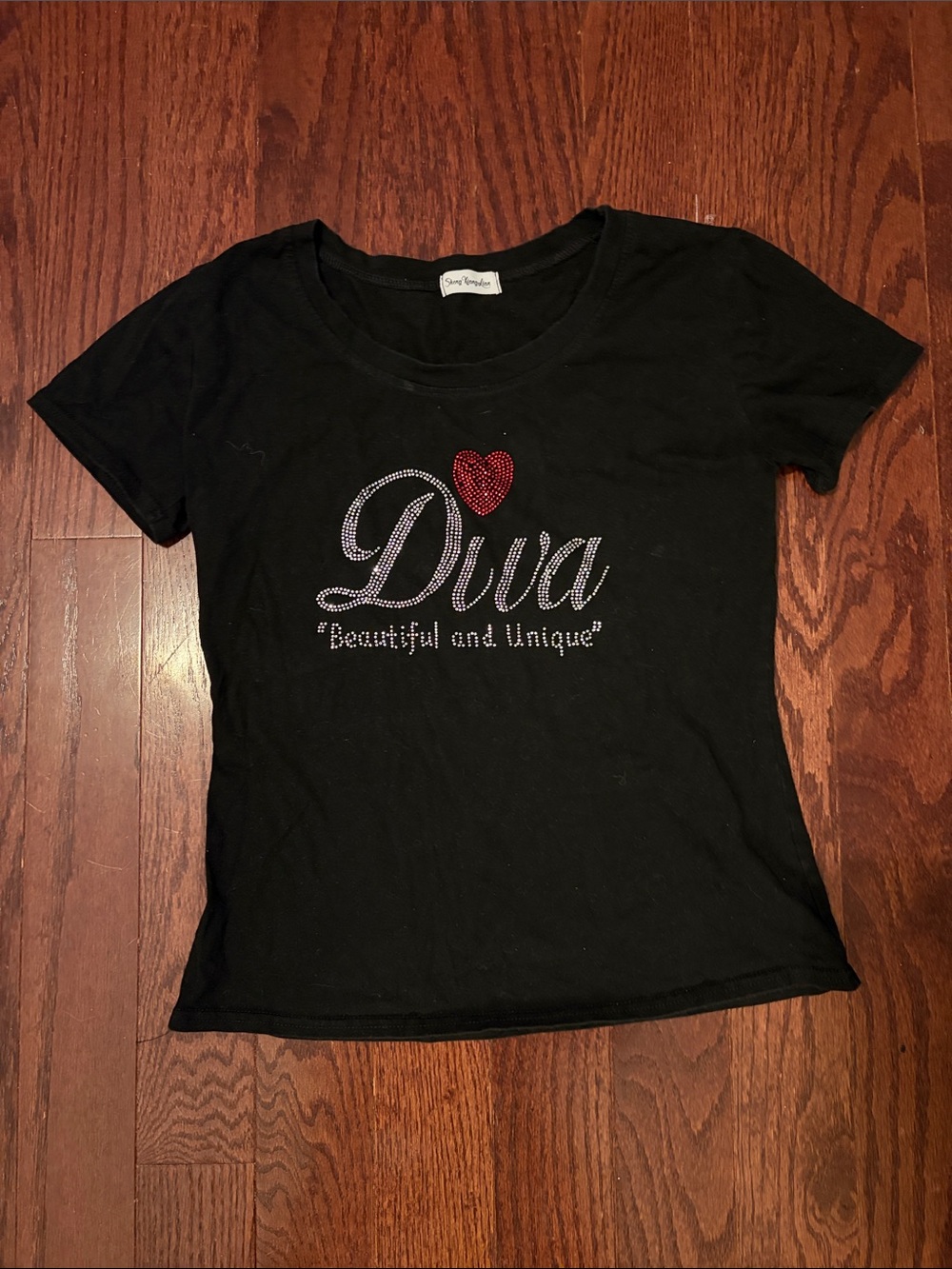 Diva Black Rhinestone Tee with Red Heart Accent - Diva